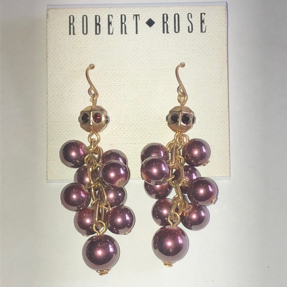 Robert Rose Purple Cluster Beaded Boho Drop Earrings